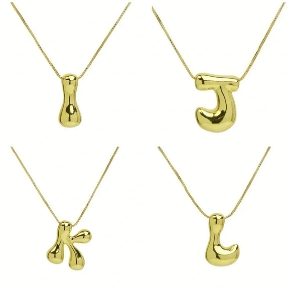 18K Gold Plated Bubble Letter Necklace - Picture 7 of 11